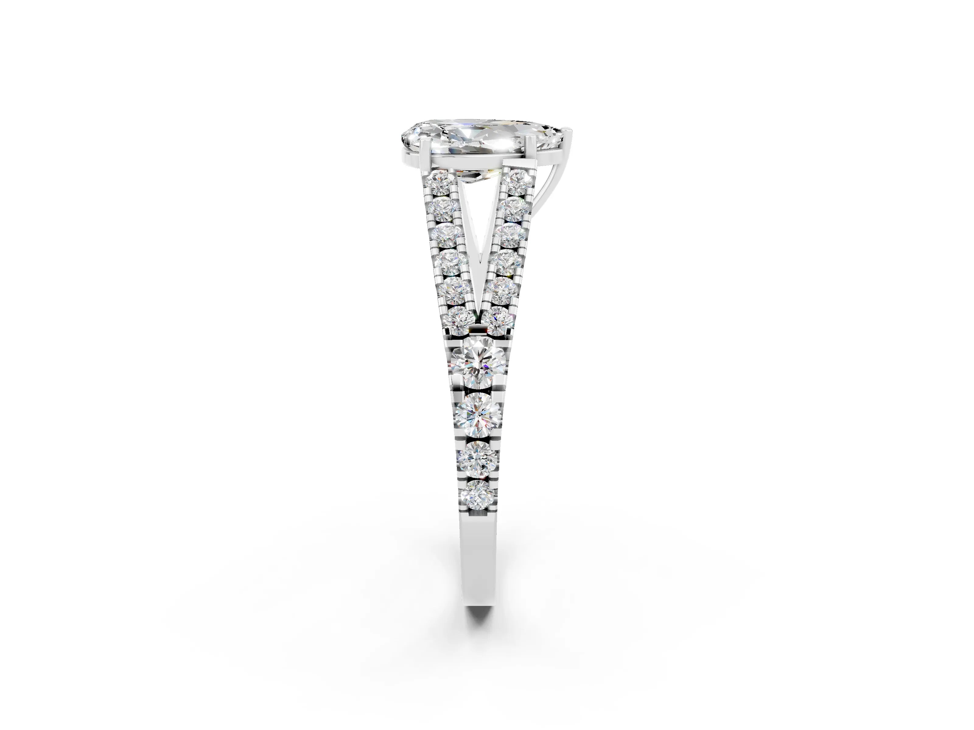 White gold Pear Cut Moissanite Split Shank Pavé Engagement Ring with Four-Prong Setting_14