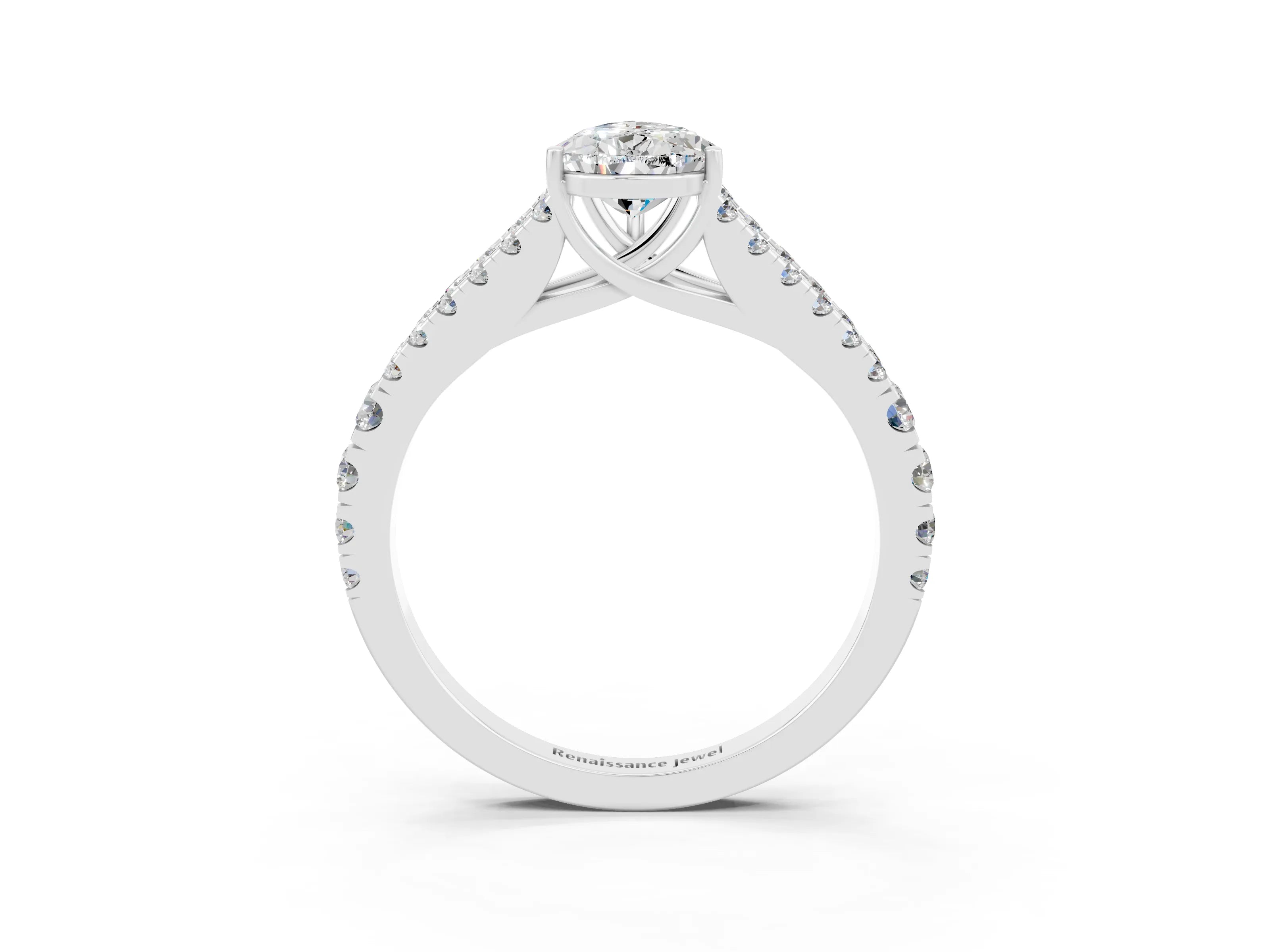 White gold Pear Cut Moissanite Split Shank Pavé Engagement Ring with Four-Prong Setting_15