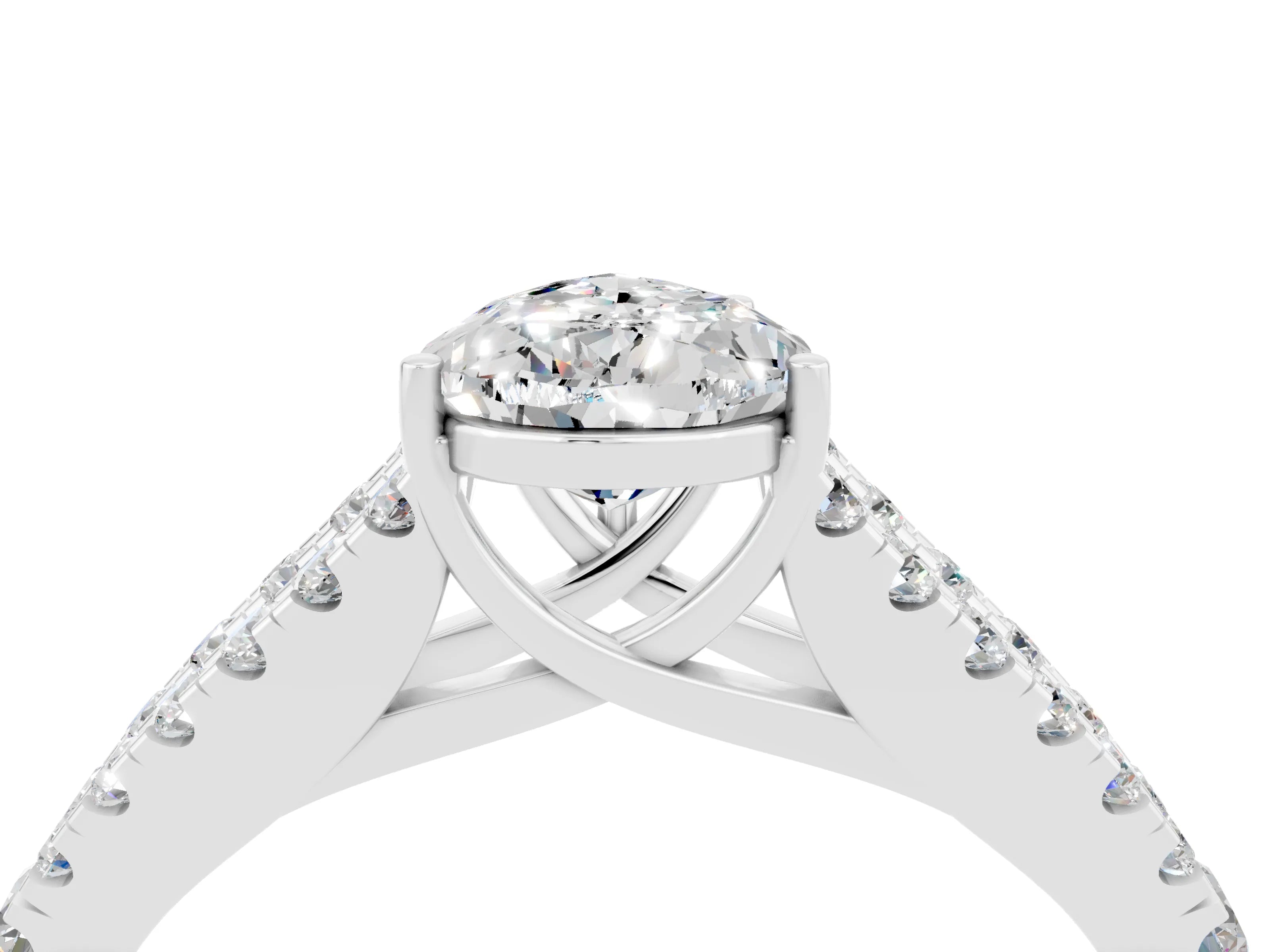 White gold Pear Cut Moissanite Split Shank Pavé Engagement Ring with Four-Prong Setting_16