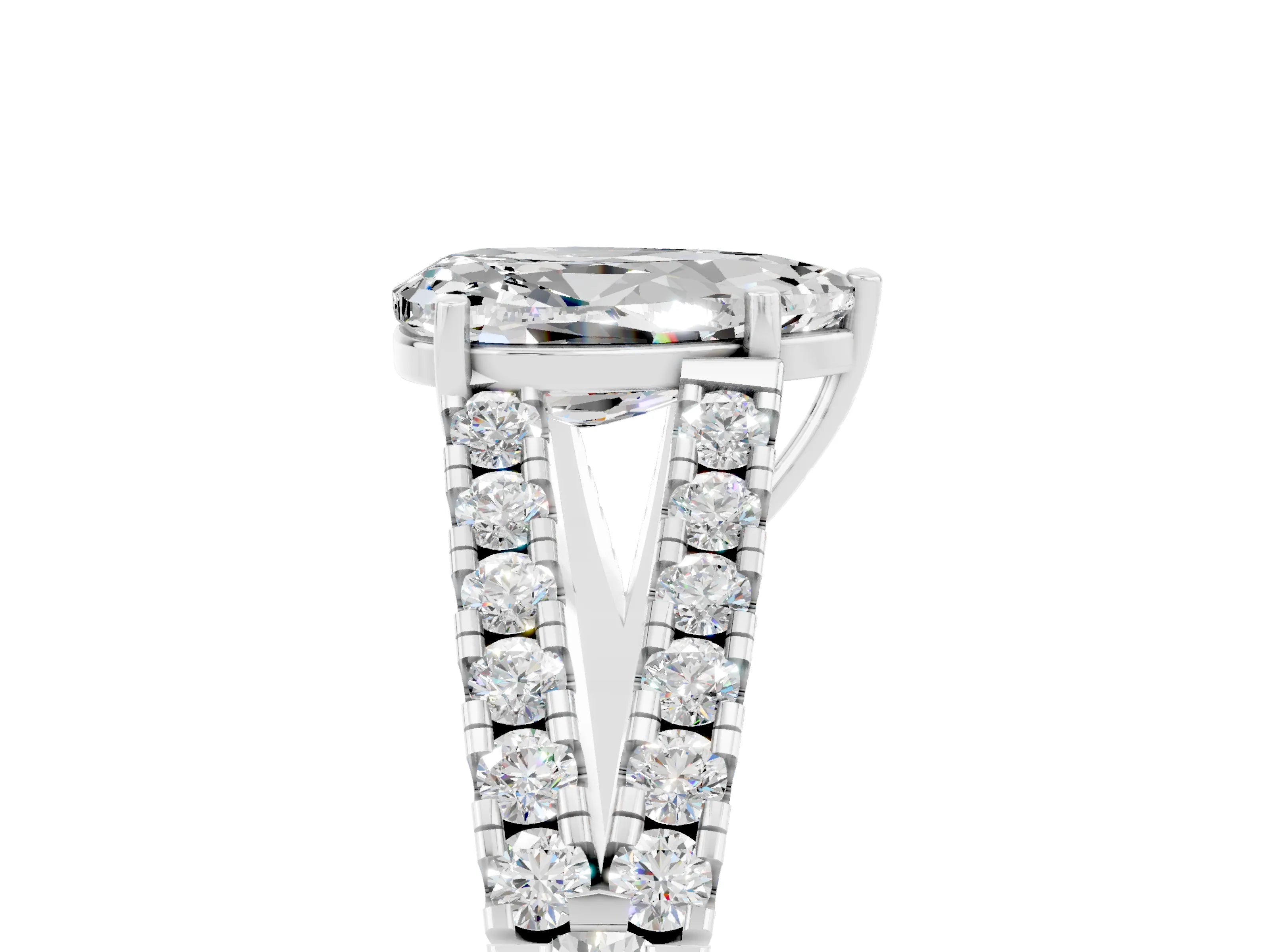 White gold Pear Cut Moissanite Split Shank Pavé Engagement Ring with Four-Prong Setting_17