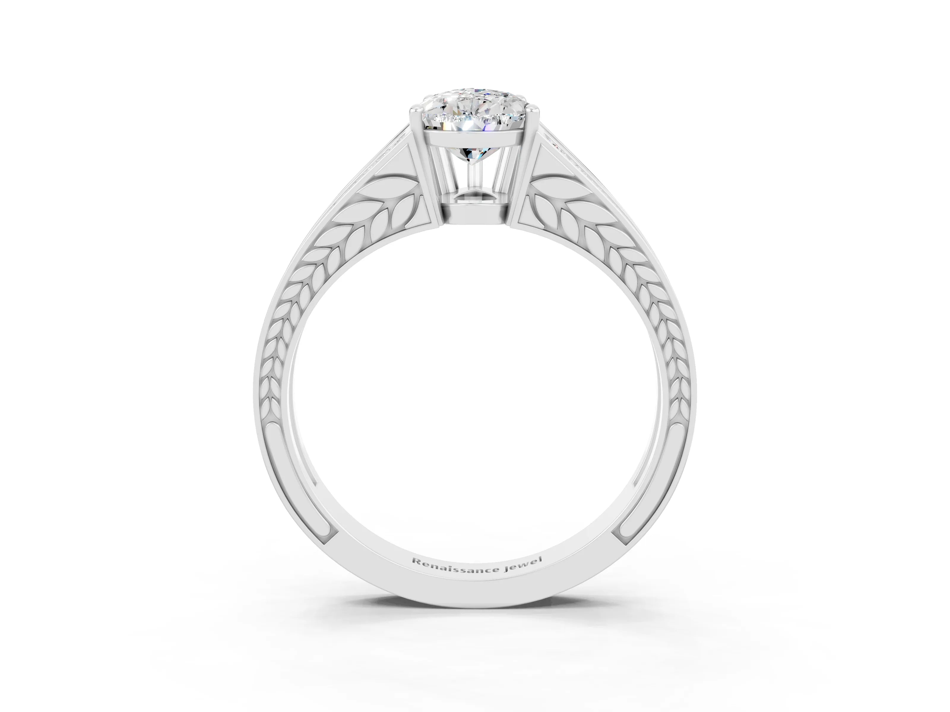 White gold Pear Cut Moissanite Split Shank Ring with Pavé Band and Four-Prong Setting_3