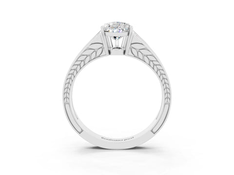 White gold Pear Cut Moissanite Split Shank Ring with Pavé Band and Four-Prong Setting_3