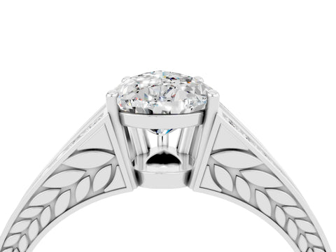 White gold Pear Cut Moissanite Split Shank Ring with Pavé Band and Four-Prong Setting_4