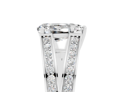 White gold Pear Cut Moissanite Split Shank Ring with Pavé Band and Four-Prong Setting_5