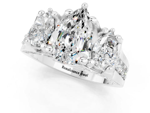 White gold Pear Cut Moissanite Three-Stone Ring with Channel Set Band and Four-Prong Setting_1