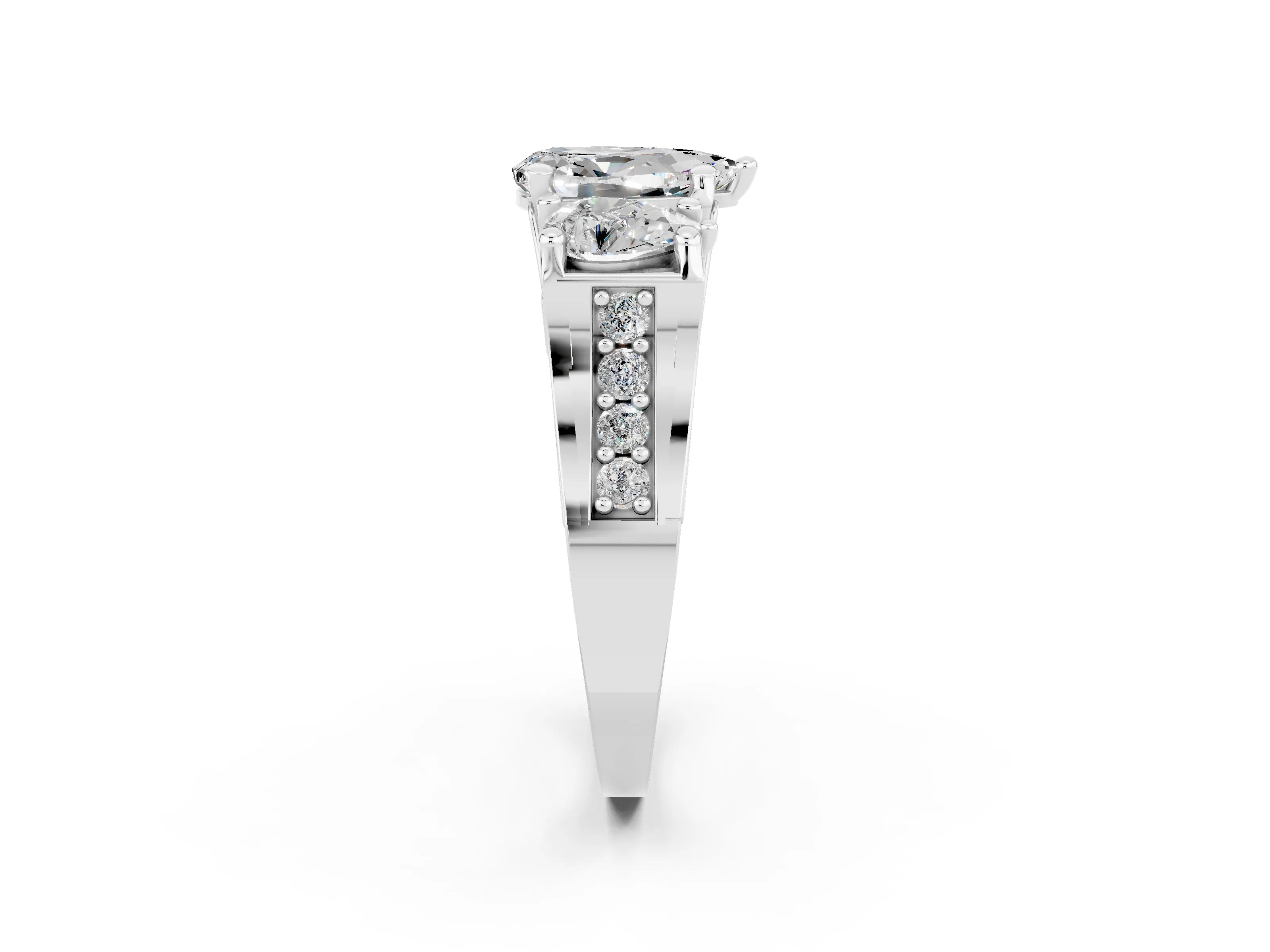 White gold Pear Cut Moissanite Three-Stone Ring with Channel Set Band and Four-Prong Setting_2