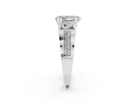 White gold Pear Cut Moissanite Three-Stone Ring with Channel Set Band and Four-Prong Setting_2