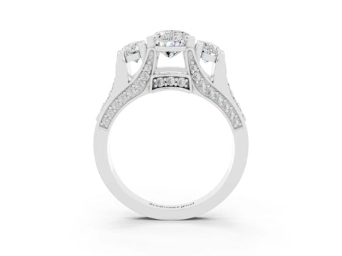 White gold Pear Cut Moissanite Three-Stone Ring with Channel Set Band and Four-Prong Setting_3