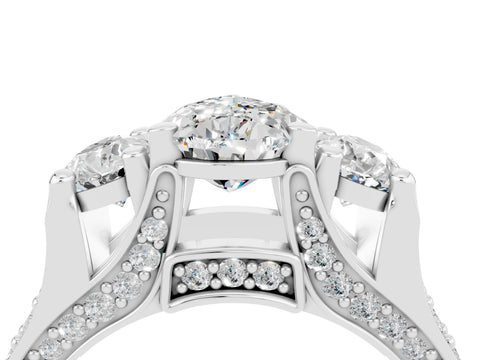 White gold Pear Cut Moissanite Three-Stone Ring with Channel Set Band and Four-Prong Setting_4