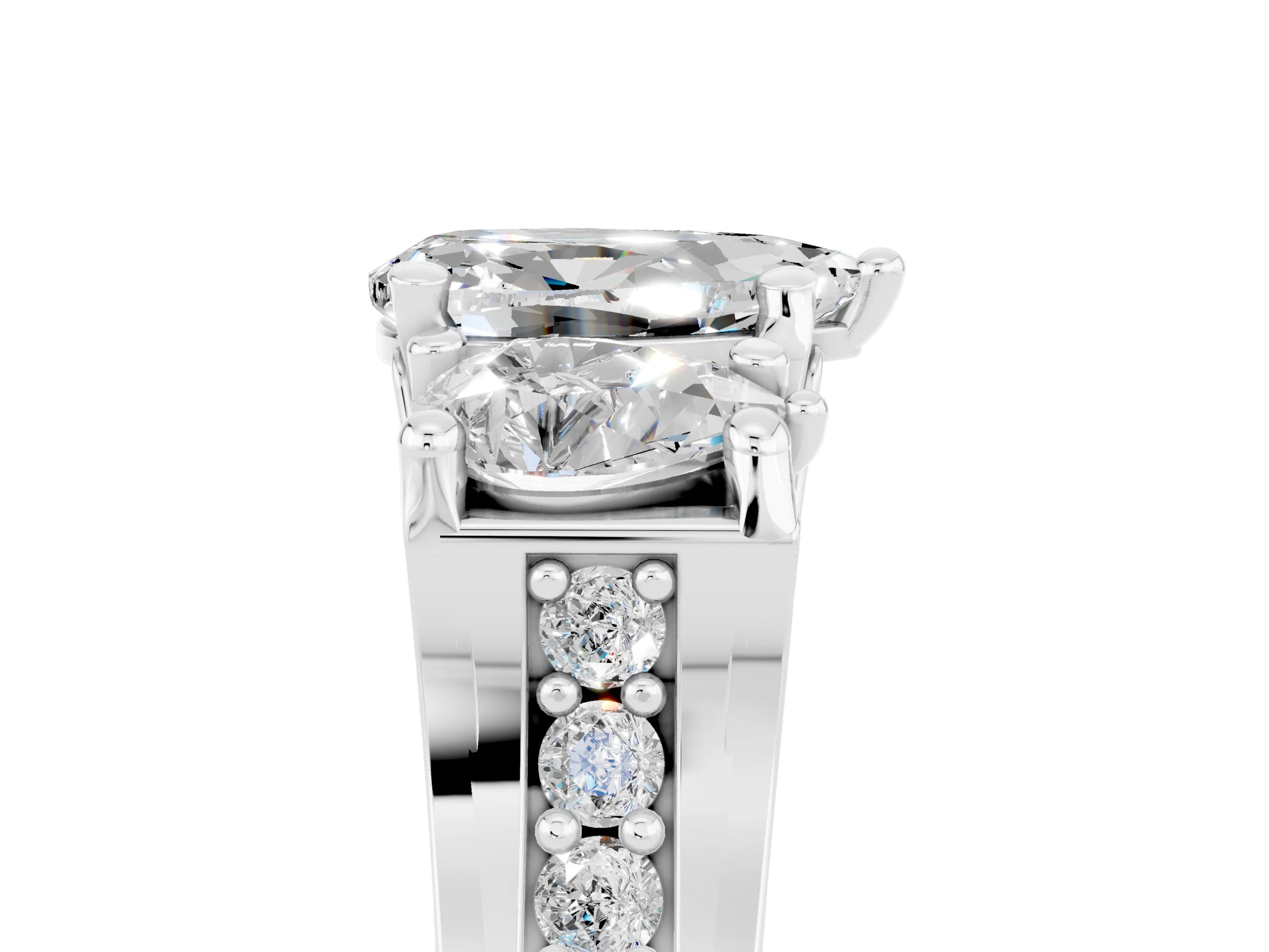 White gold Pear Cut Moissanite Three-Stone Ring with Channel Set Band and Four-Prong Setting_5