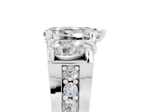 White gold Pear Cut Moissanite Three-Stone Ring with Channel Set Band and Four-Prong Setting_5