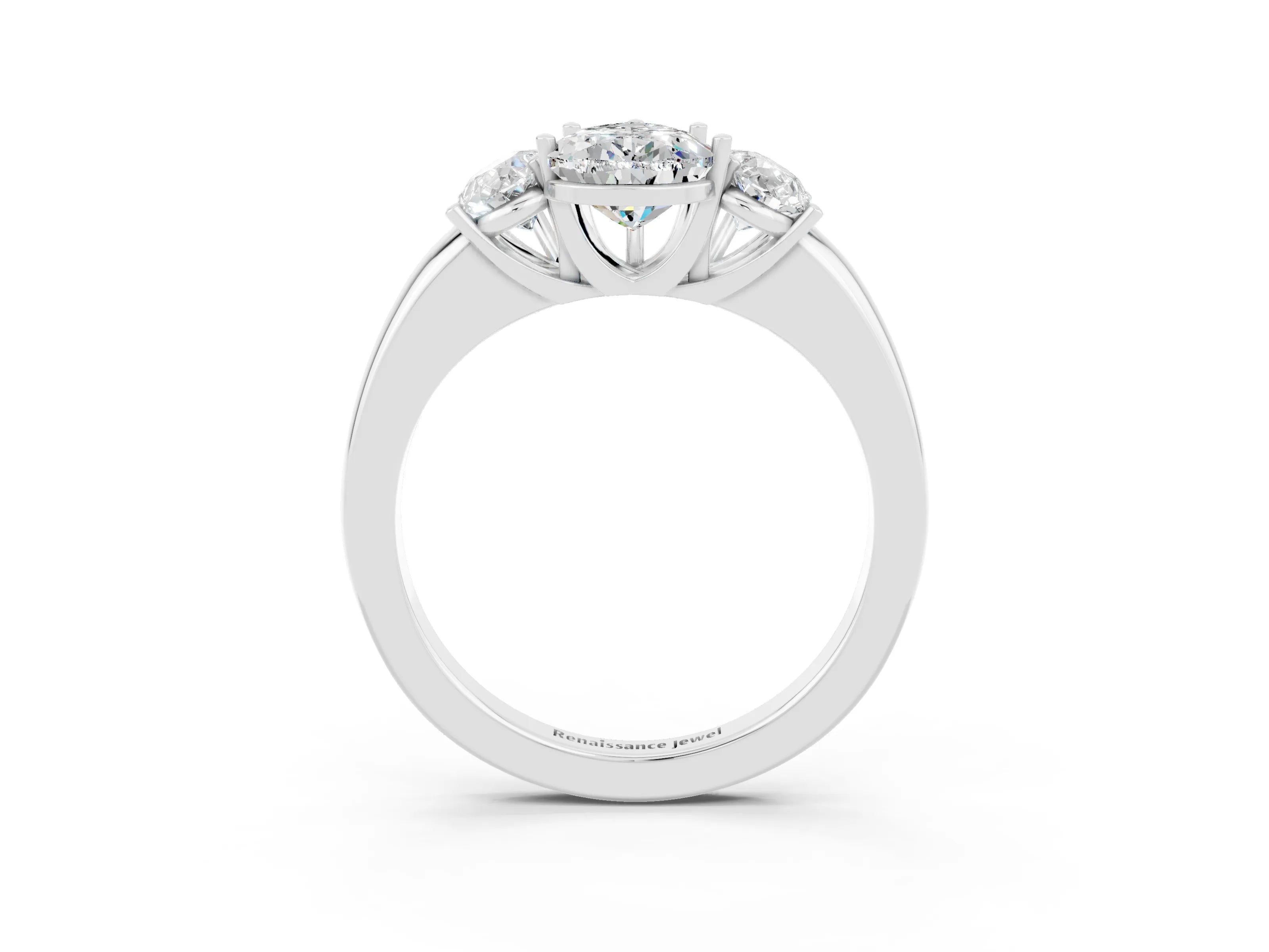 White gold Pear Cut Moissanite Three-Stone Ring with Four-Prong Setting and Classic Band_3
