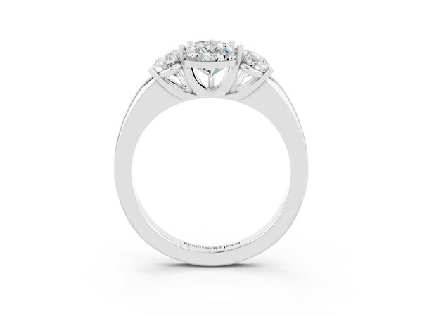 White gold Pear Cut Moissanite Three-Stone Ring with Four-Prong Setting and Classic Band