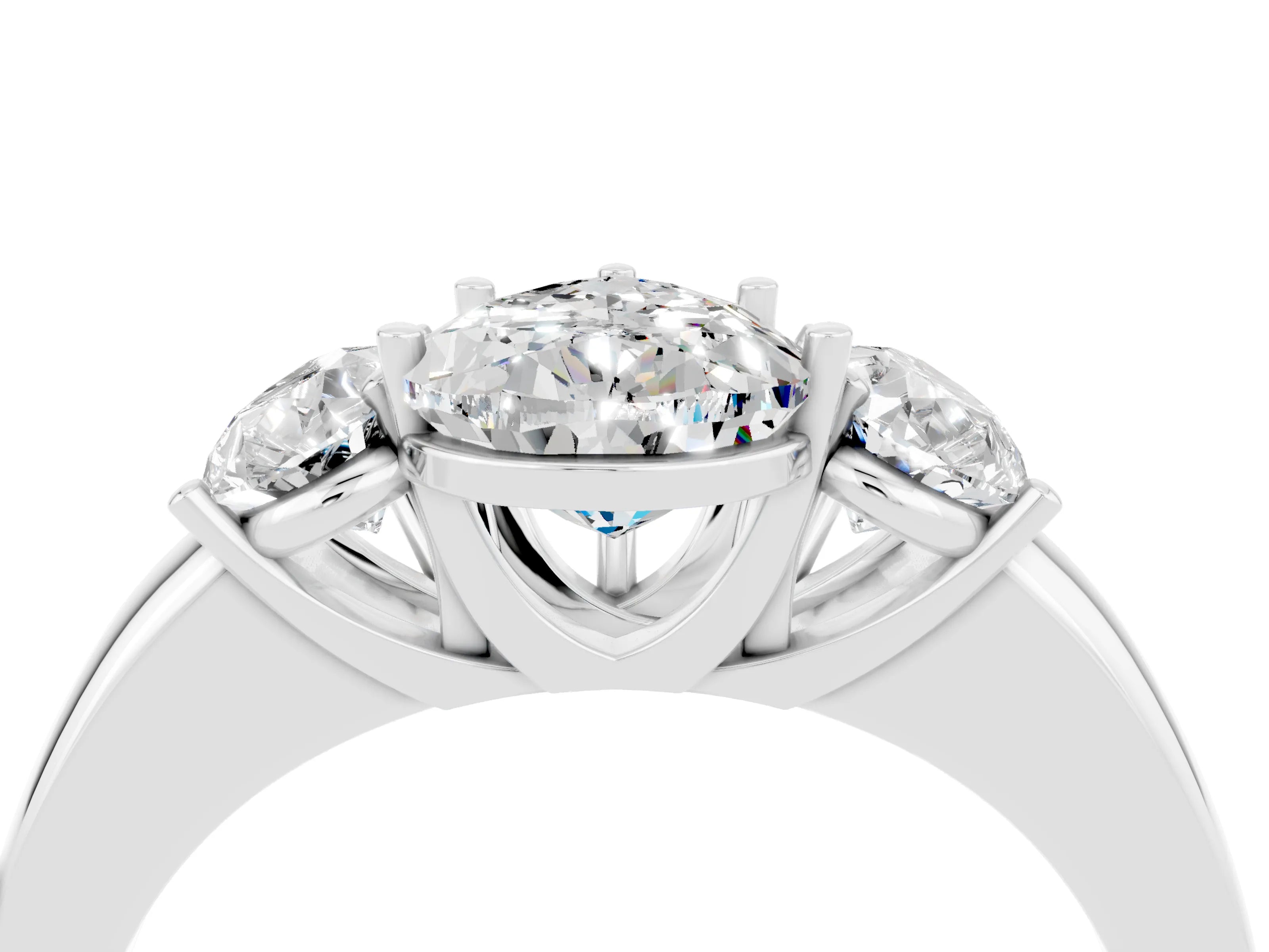 White gold Pear Cut Moissanite Three-Stone Ring with Four-Prong Setting and Classic Band_4