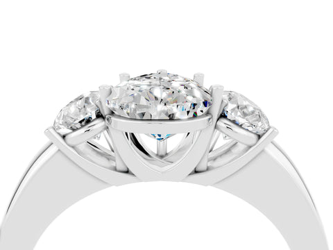 White gold Pear Cut Moissanite Three-Stone Ring with Four-Prong Setting and Classic Band_4