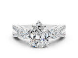 White gold Pear Cut Moissanite Three-Stone Ring with Pavé Split Shank and Four-Prong Setting_12