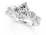 White gold Pear Cut Moissanite Three-Stone Ring with Pavé Split Shank and Four-Prong Setting_13