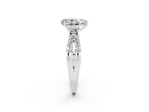 White gold Pear Cut Moissanite Three-Stone Ring with Pavé Split Shank and Four-Prong Setting_14
