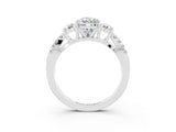 White gold Pear Cut Moissanite Three-Stone Ring with Pavé Split Shank and Four-Prong Setting_15