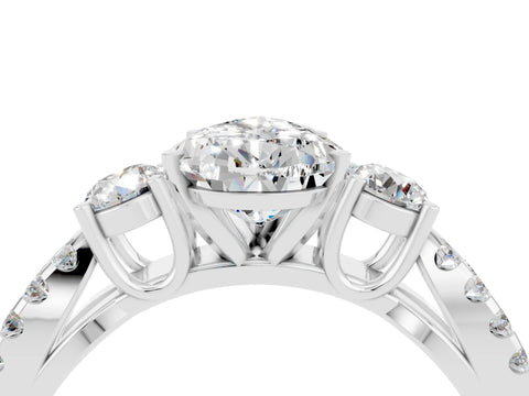 White gold Pear Cut Moissanite Three-Stone Ring with Pavé Split Shank and Four-Prong Setting_16
