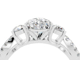 White gold Pear Cut Moissanite Three-Stone Ring with Pavé Split Shank and Four-Prong Setting_16