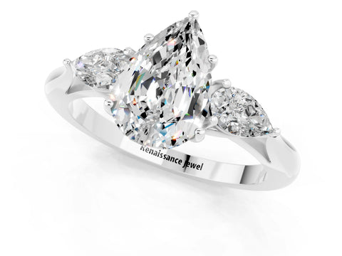 White gold Pear Cut Moissanite Three-Stone Ring with Pear Side Stones and Four-Prong Setting_13