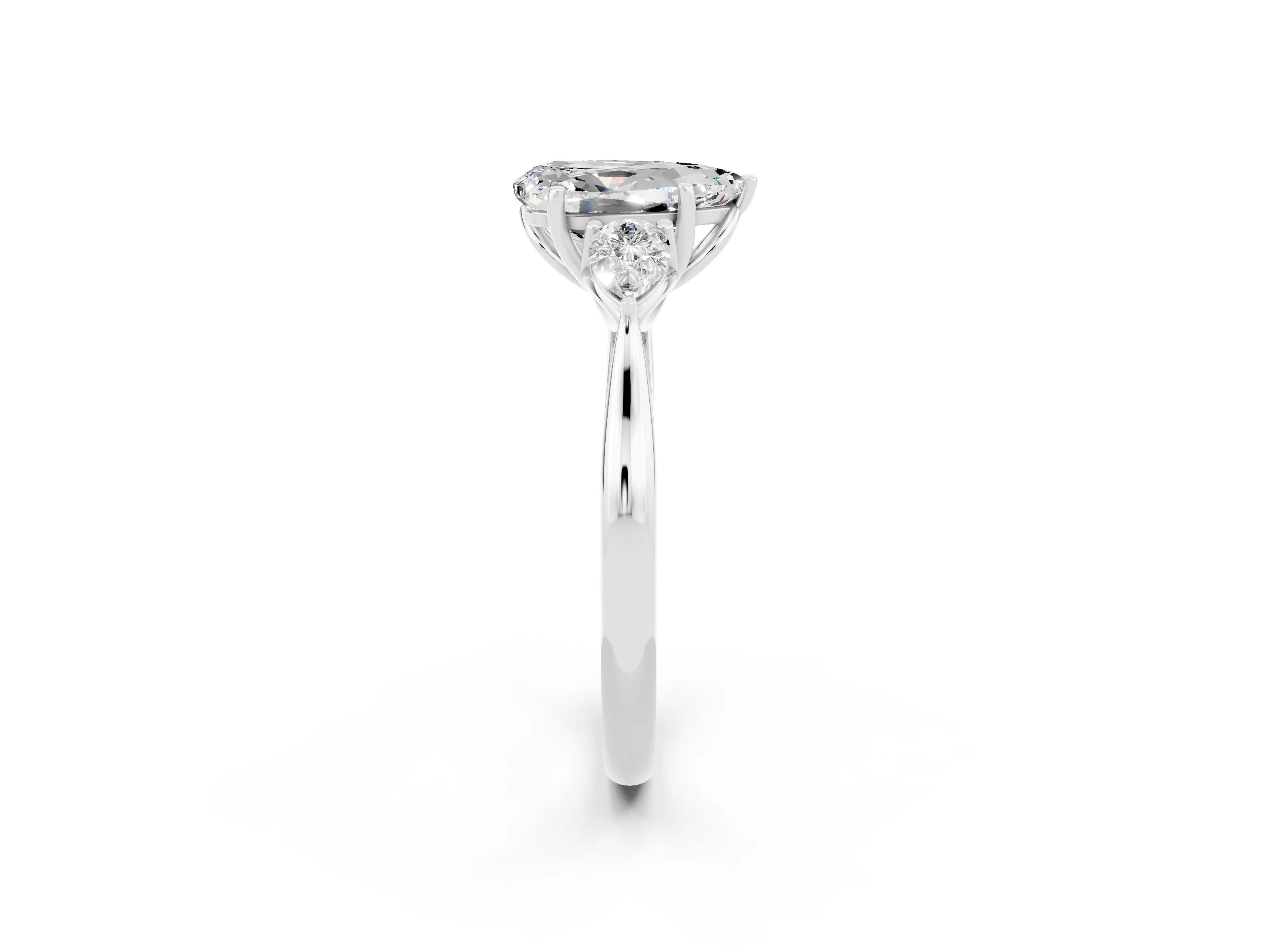 White gold Pear Cut Moissanite Three-Stone Ring with Pear Side Stones and Four-Prong Setting_14