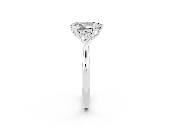 White gold Pear Cut Moissanite Three-Stone Ring with Pear  Side Stones and Prong Setting
