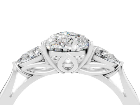 White gold Pear Cut Moissanite Three-Stone Ring with Pear Side Stones and Four-Prong Setting_16