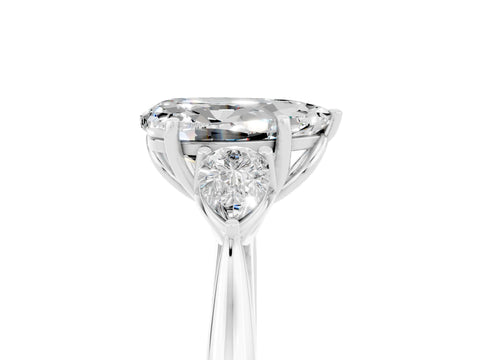 White gold Pear Cut Moissanite Three-Stone Ring with Pear Side Stones and Four-Prong Setting_17