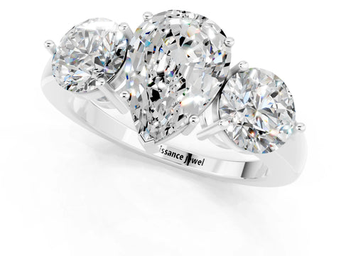 White gold Pear Cut Moissanite Three-Stone Ring with Prong Setting and Classic Band_1