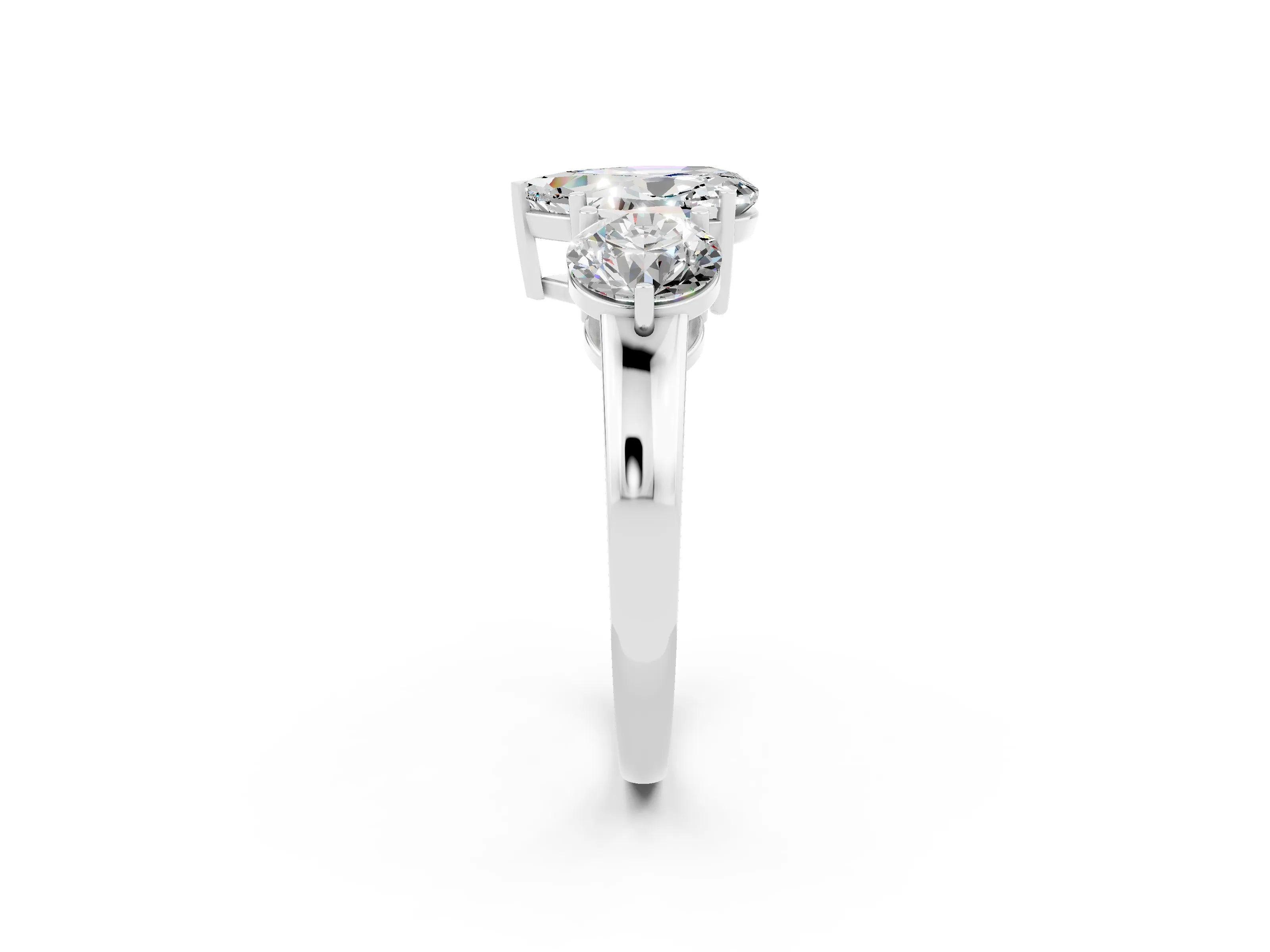 White gold Pear Cut Moissanite Three-Stone Ring with Prong Setting and Classic Band_2