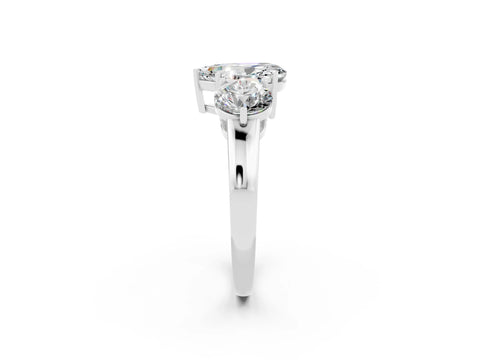 White gold Pear Cut Moissanite Three-Stone Ring with Prong Setting and Classic Band_2