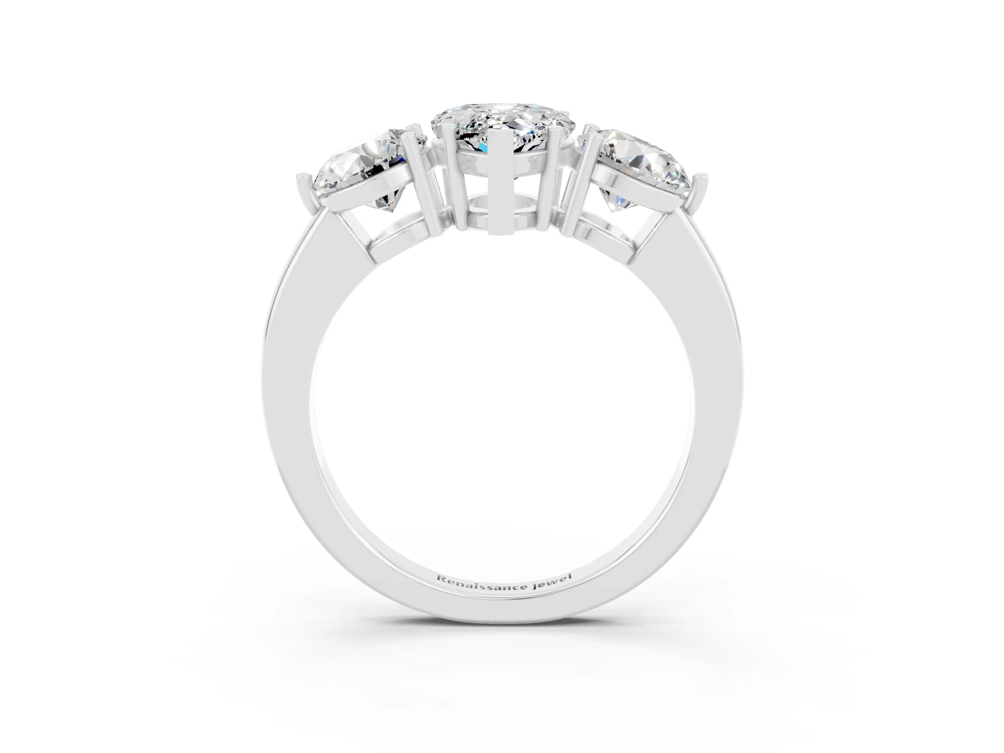 White gold Pear Cut Moissanite Three-Stone Ring with Prong Setting and Classic Band_3