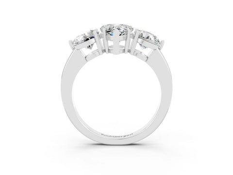 White gold Pear Cut Moissanite Three-Stone Ring with Prong Setting and Classic Band_3