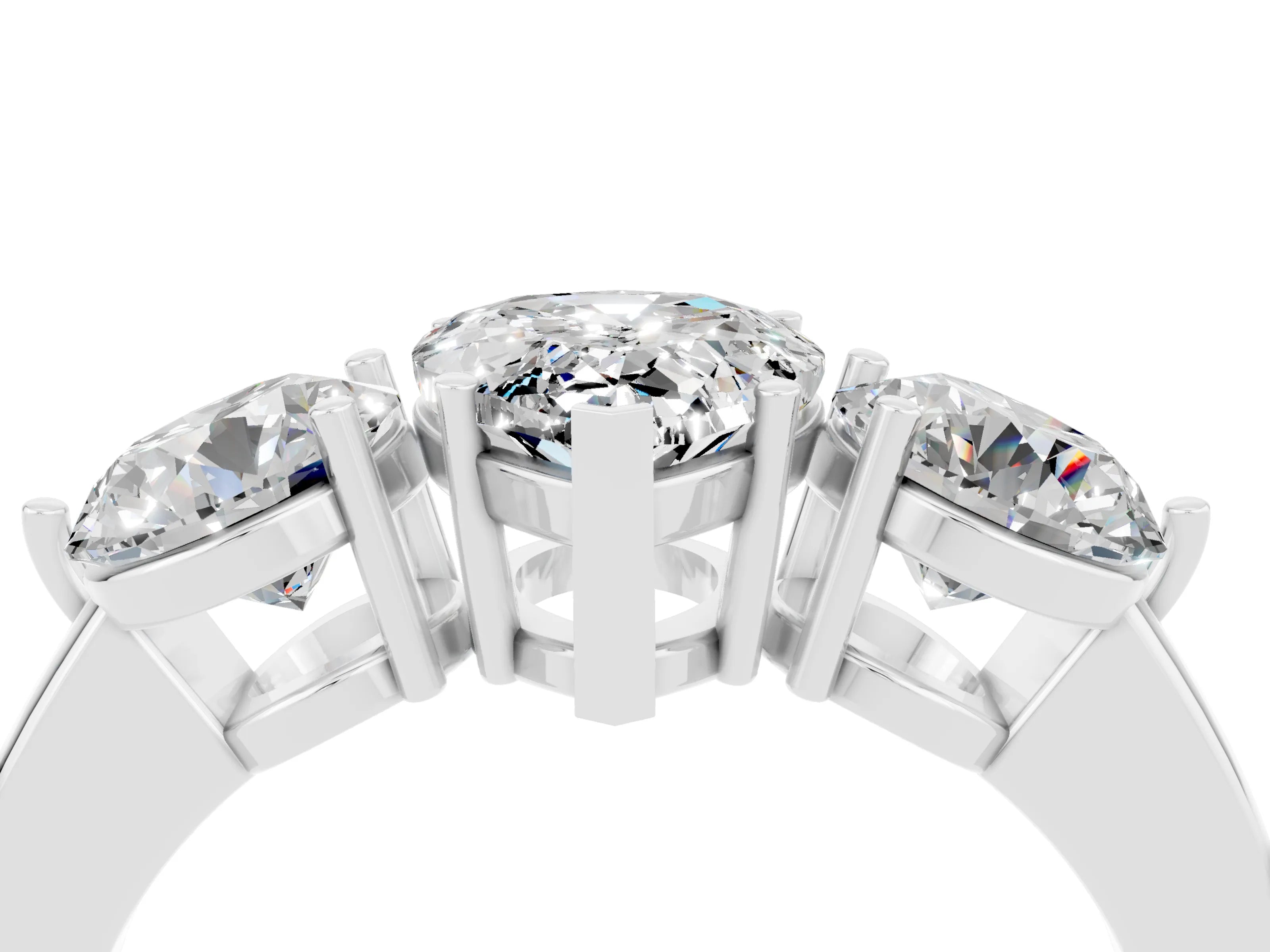 White gold Pear Cut Moissanite Three-Stone Ring with Prong Setting and Classic Band_4