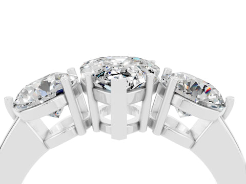 White gold Pear Cut Moissanite Three-Stone Ring with Prong Setting and Classic Band_4