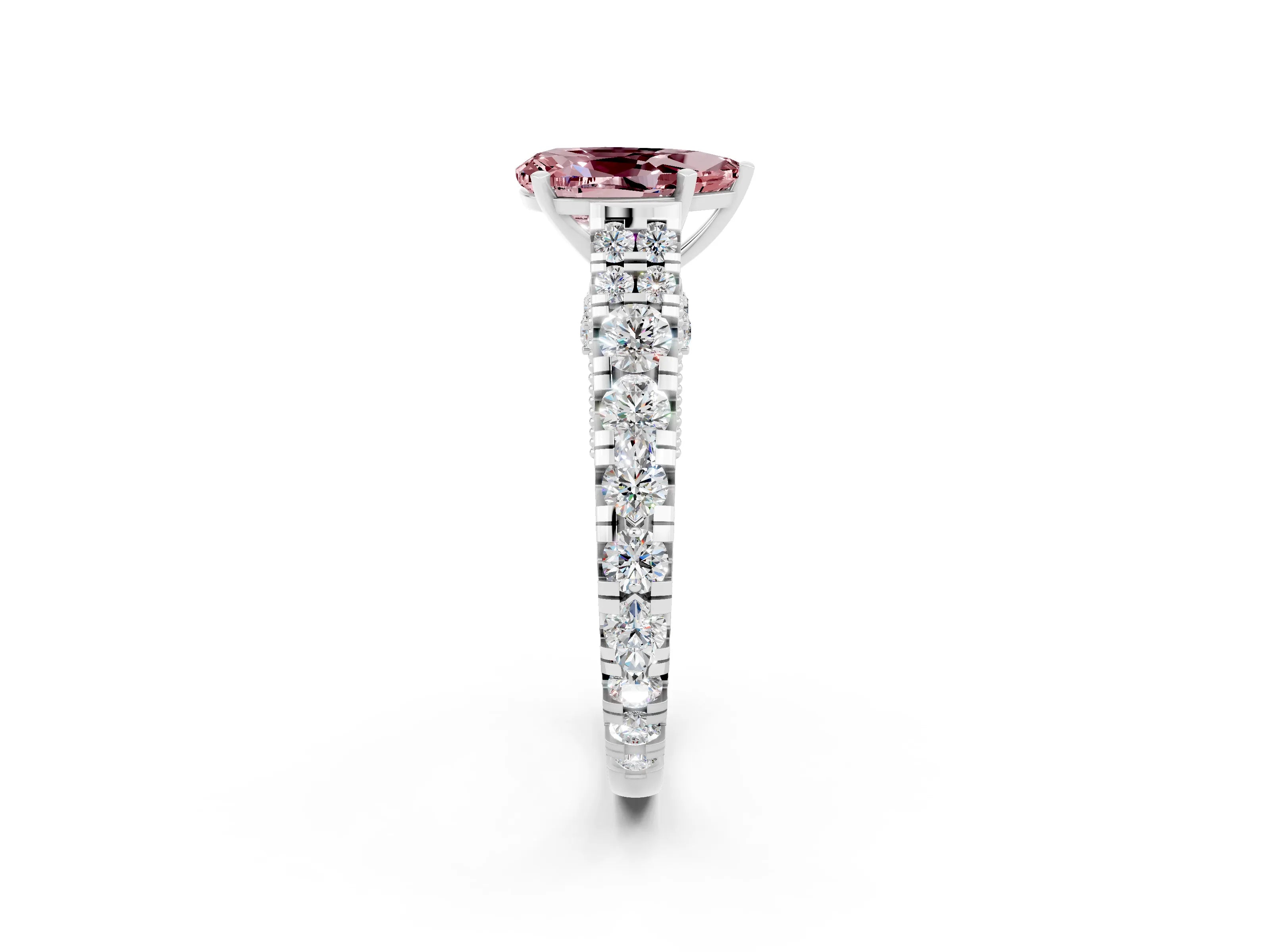 White gold Pear Cut Morganite Classic Solitaire Ring with Pavé Band and Four-Prong Setting_2