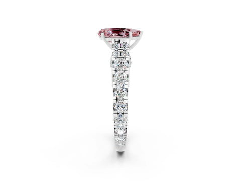 White gold Pear Cut Morganite Classic Solitaire Ring with Pavé Band and Four-Prong Setting_2