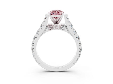 White gold Pear Cut Morganite Classic Solitaire Ring with Pavé Band and Four-Prong Setting_3
