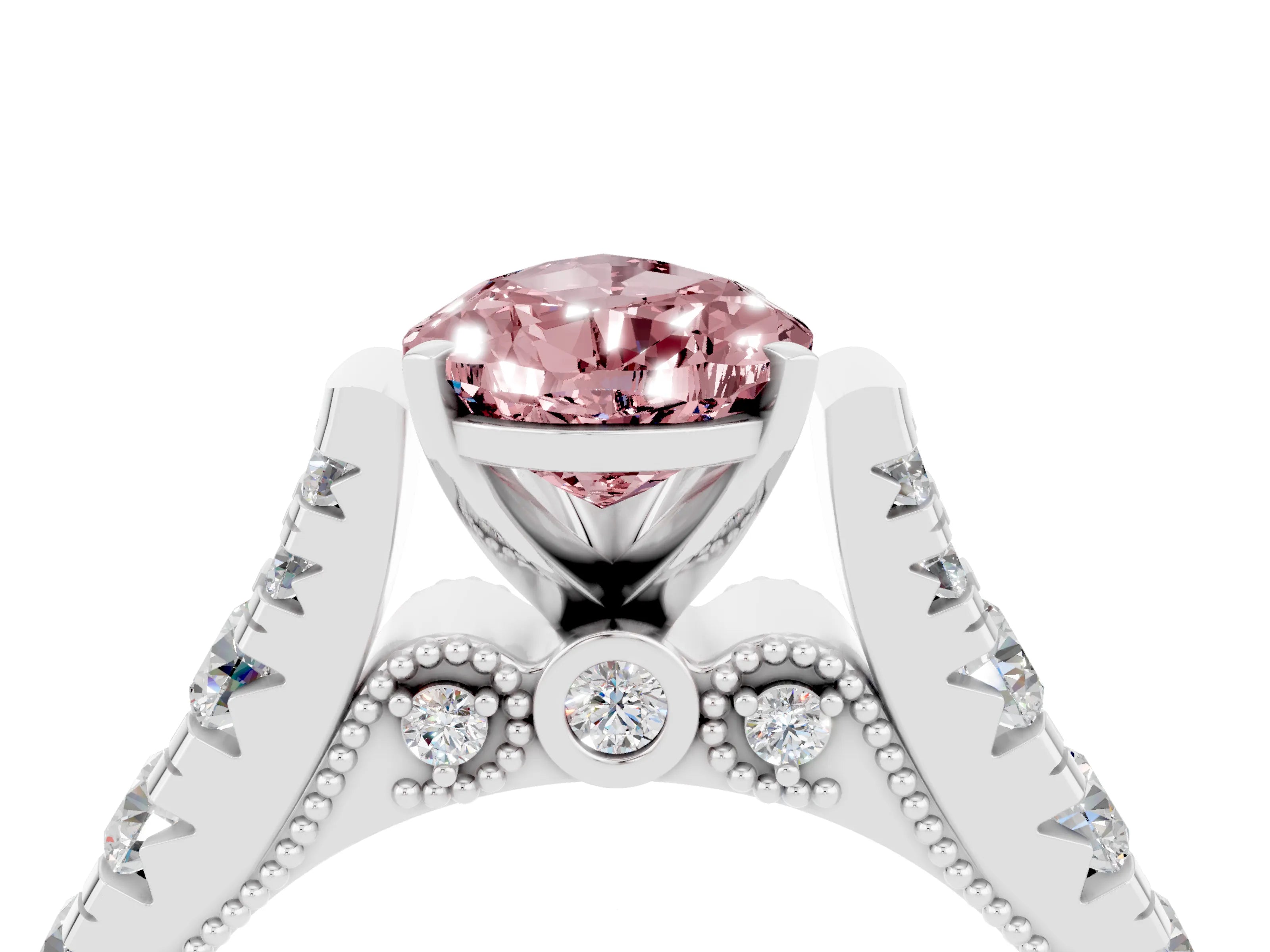 White gold Pear Cut Morganite Classic Solitaire Ring with Pavé Band and Four-Prong Setting_4