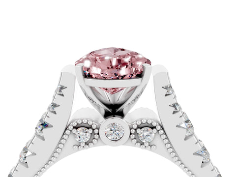 White gold Pear Cut Morganite Classic Solitaire Ring with Pavé Band and Four-Prong Setting_4