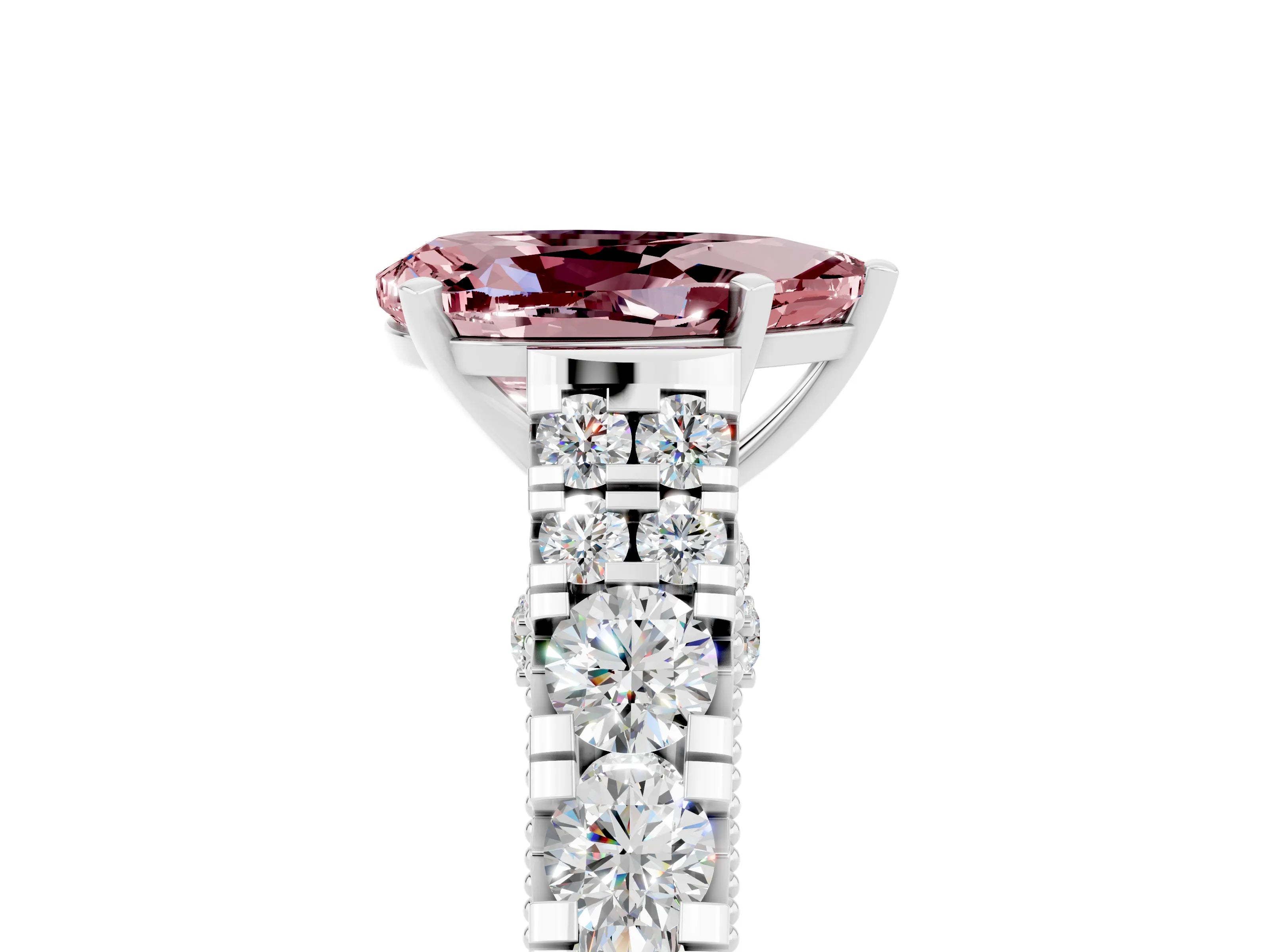 White gold Pear Cut Morganite Classic Solitaire Ring with Pavé Band and Four-Prong Setting_5