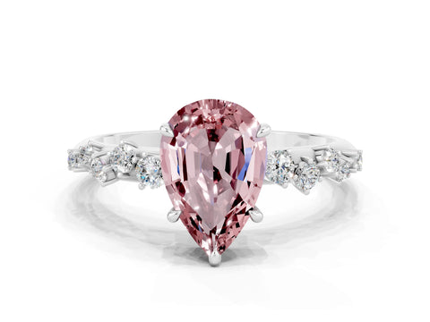 White gold Pear Cut Morganite Cluster Side Stone Solitaire Ring with Prong Setting_24