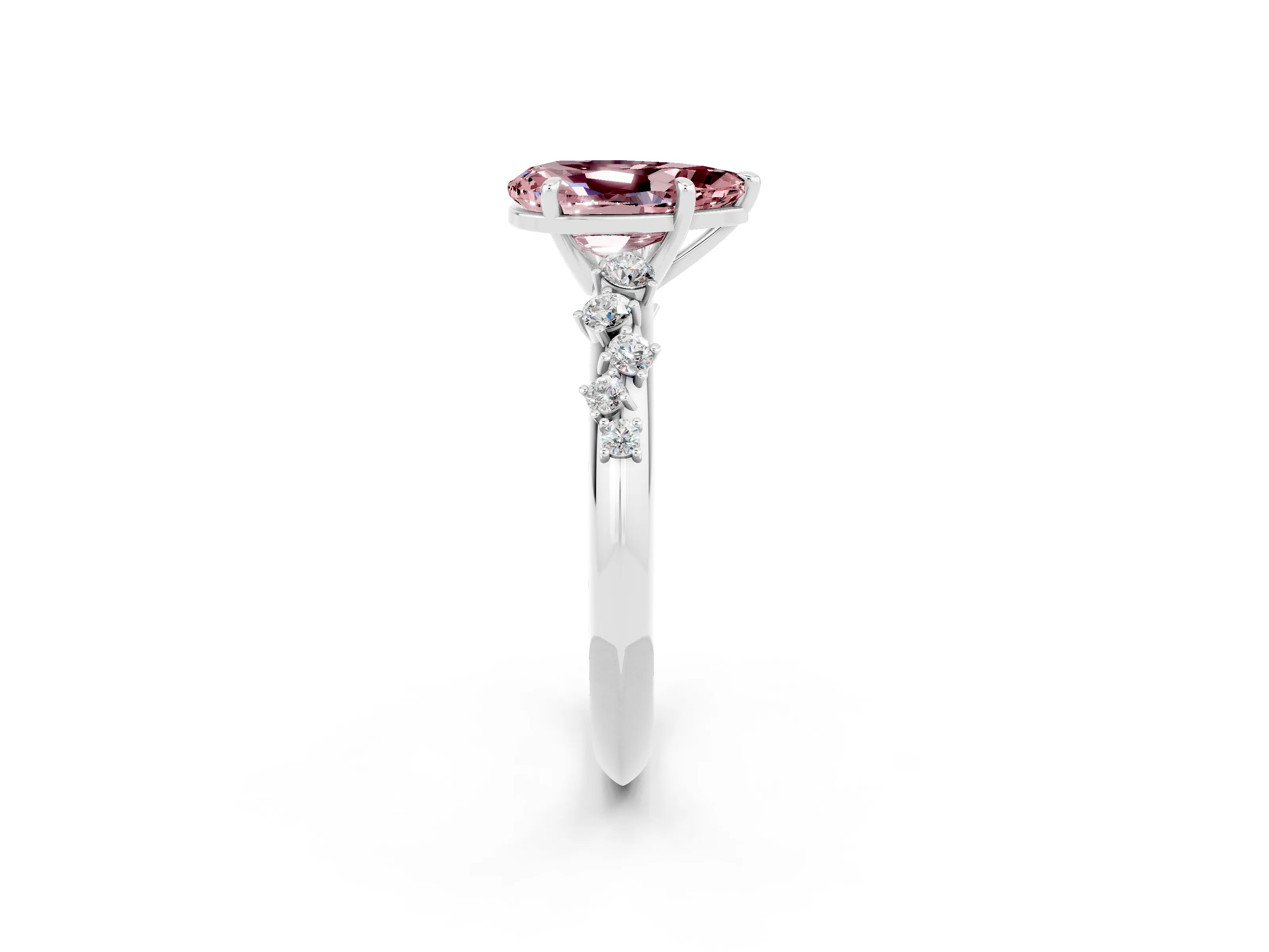 White gold Pear Cut Morganite Cluster Side Stone Solitaire Ring with Prong Setting_26