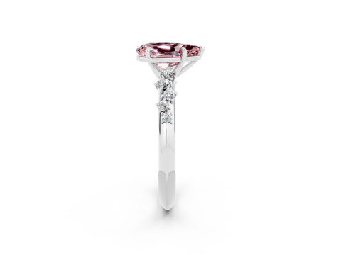 White gold Pear Cut Morganite Cluster Side Stone Solitaire Ring with Prong Setting_26