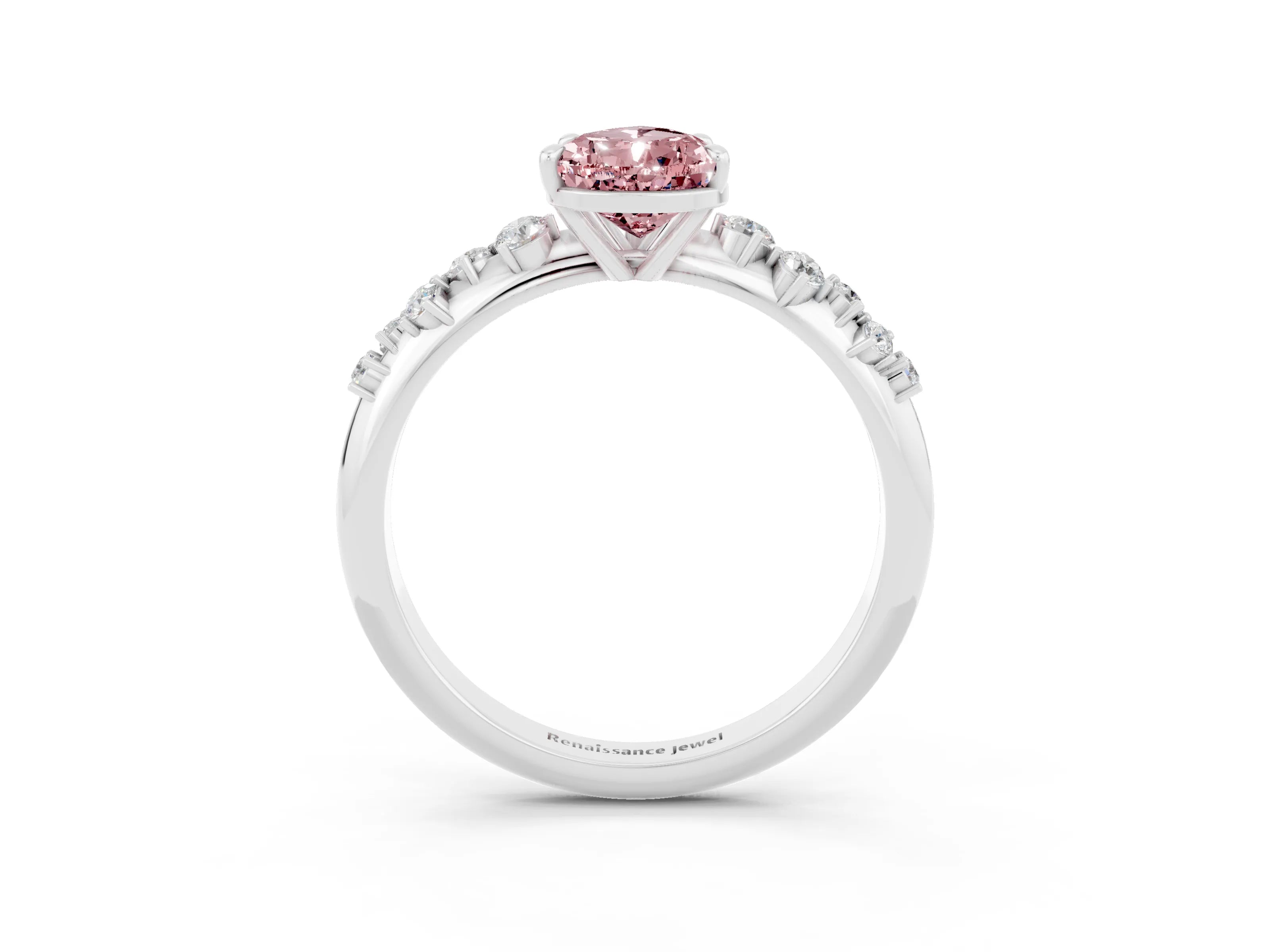 White gold Pear Cut Morganite Cluster Side Stone Solitaire Ring with Prong Setting_27