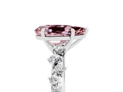 White gold Pear Cut Morganite Cluster Side Stone Solitaire Ring with Prong Setting_29