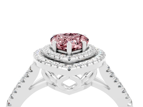 White gold Pear Cut Morganite Double Halo Ring with Pavé Band and Prong Setting_16