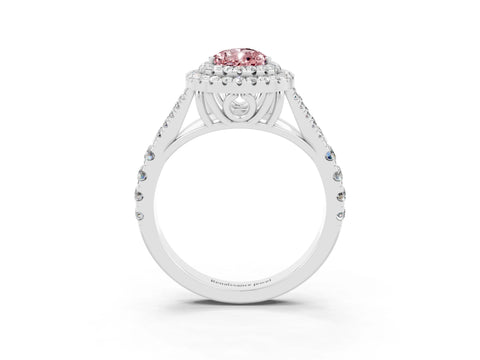 White gold Pear Cut Morganite Double Halo Ring with Split Shank and Prong Setting_15